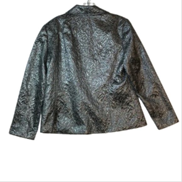 Chico's Sz 2 Jacket Metallic Silver Sophisticate Formal Evening Coletta jacket L - Picture 2 of 8